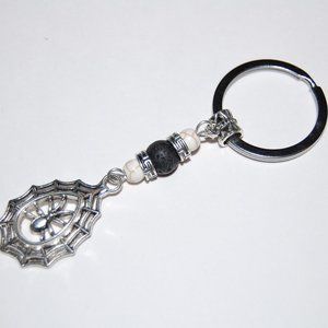 Spider Keychain,Lava Stone Bead,Spider Keyring,Arachnid Keychain,Gothic Keychain